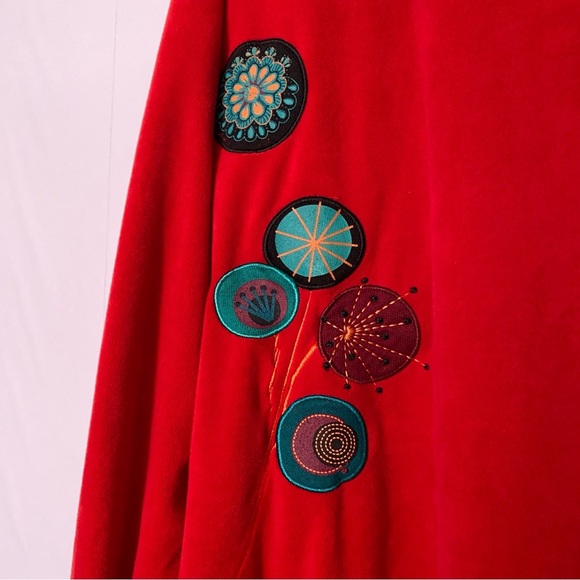 Coline Fine Velvet Dress XXL Red Embroidered Bohemian Draped Neckline Feminine - Picture 6 of 11